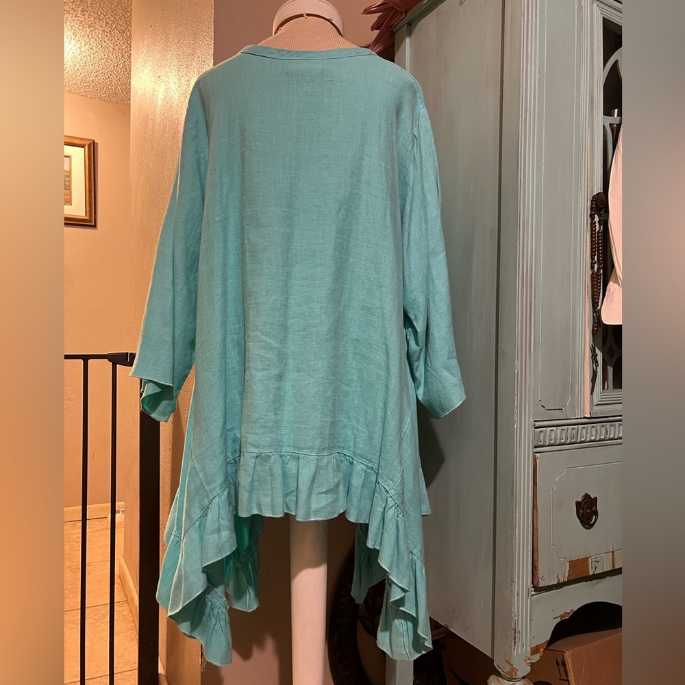 Heart’s Desire by Mary Grace Coastal Blue Ruffle Tunic Shirt Lagenlook XL - Picture 4 of 15